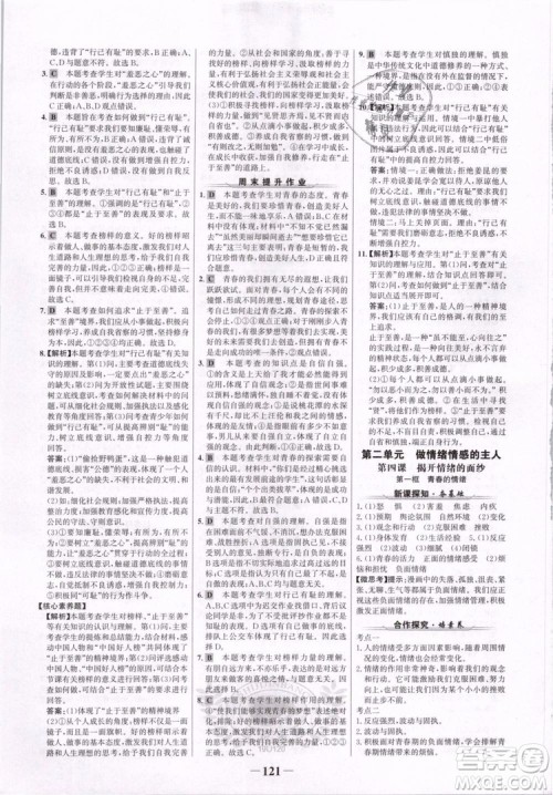 世纪金榜2019版人教版道德与法治7年级下册金榜学案参考答案