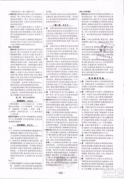 世纪金榜2019版人教版道德与法治7年级下册金榜学案参考答案