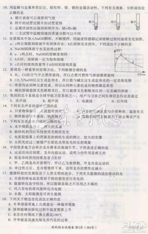 2019年黄石市中考真题文理综试题及答案