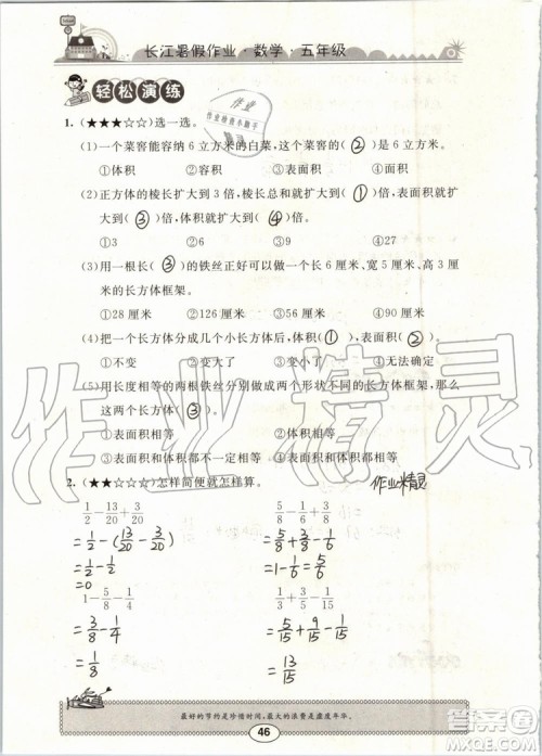 崇文书局2019年长江暑假作业小学五年级数学人教版参考答案