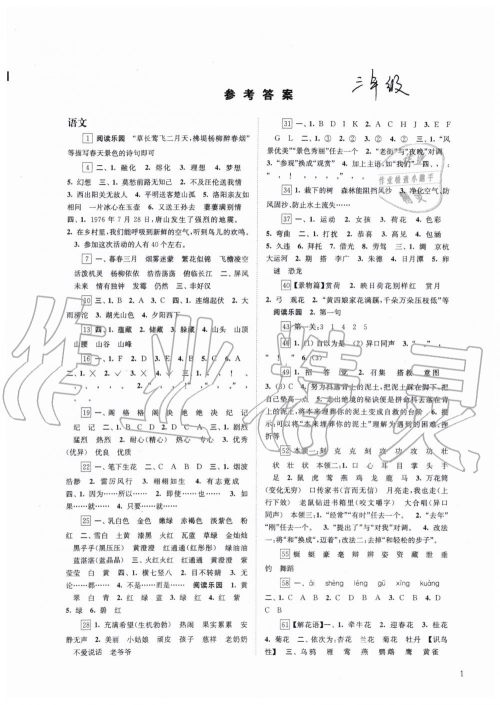 2019快乐过暑假三年级语文数学英语合订本江苏教版答案