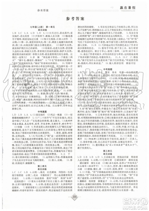 宏龙2019年赢在暑假抢分计划七年级语文人教版参考答案