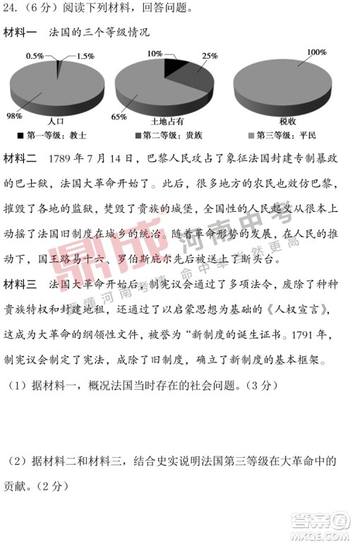 2019年河南中考历史道德与法治试卷及答案 2019年河南中考历史道德与法治试卷及答案