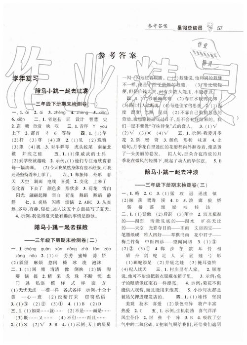 2019年经纶学典暑假总动员三年级语文人教版宁夏人民教育出版社答案