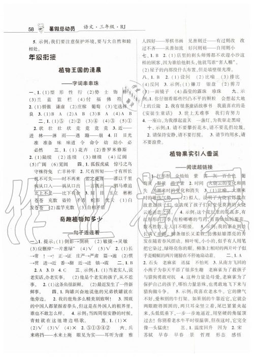 2019年经纶学典暑假总动员三年级语文人教版宁夏人民教育出版社答案