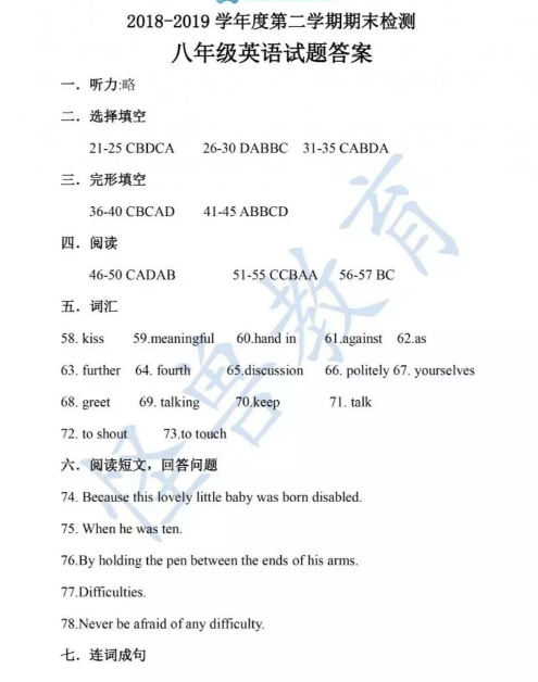 2019年徐州市期末考试八年级英语试题及答案