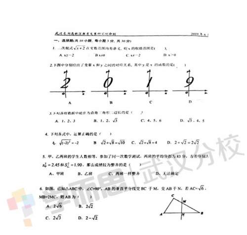 2019武汉市东湖高新区八年级期末考试数学试卷及答案 2019武汉市东湖高新区八年级期末考试数学试卷及答案
