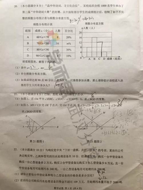 2019武汉市青山区七年级期末考试数学试卷及答案
