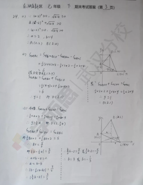 2019武汉市东湖高新区七年级期末考试数学试卷及答案 2019武汉市东湖高新区七年级期末考试数学试卷及答案
