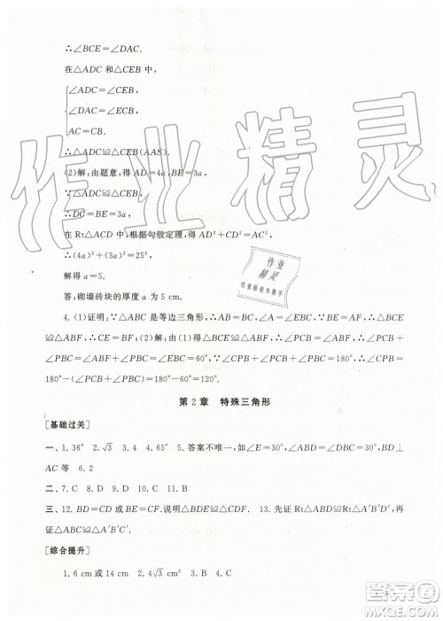 2019年暑假大串联八年级数学浙教版参考答案安徽人民出版社