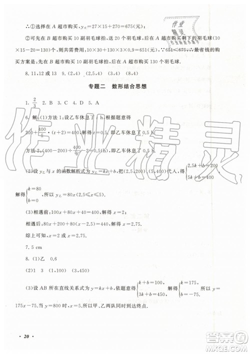 2019年暑假大串联八年级数学浙教版参考答案安徽人民出版社