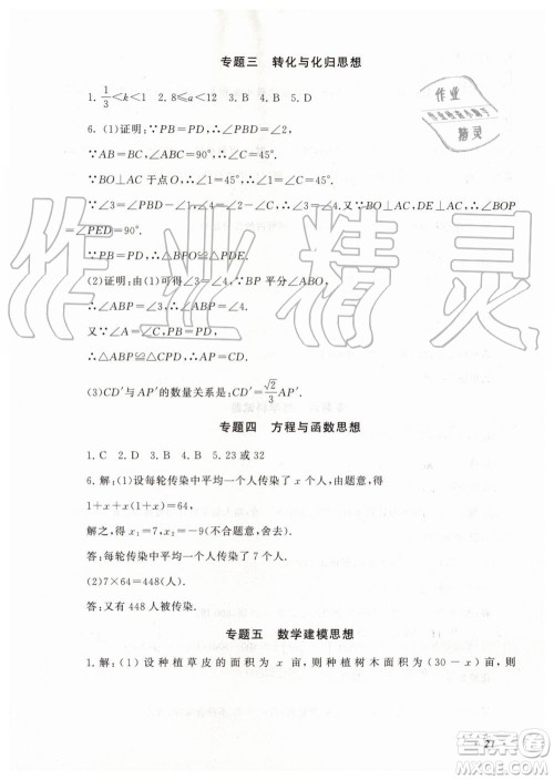 2019年暑假大串联八年级数学浙教版参考答案安徽人民出版社