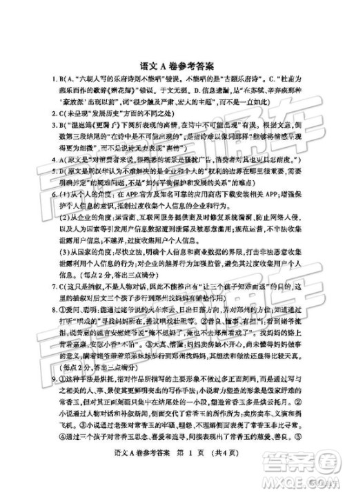 2019年高考模拟豫科名校大联考A卷语文试题及答案 2019年高考模拟豫科名校大联考A卷语文试题及答案