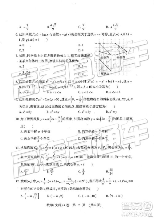 2019年高考模拟豫科名校大联考A卷文理数试题及答案
