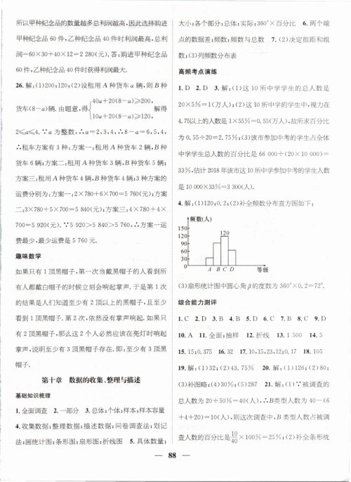 2019年人教版鸿鹄志文化期末冲刺王暑假作业七年级数学答案