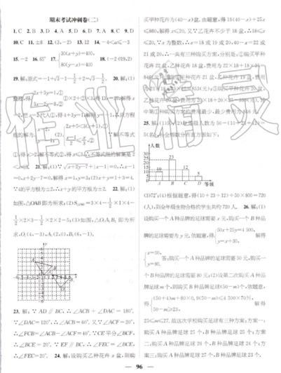 2019年人教版鸿鹄志文化期末冲刺王暑假作业七年级数学答案