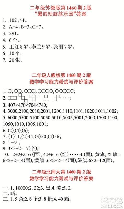 小学生数学报2019二年级第1460期答案