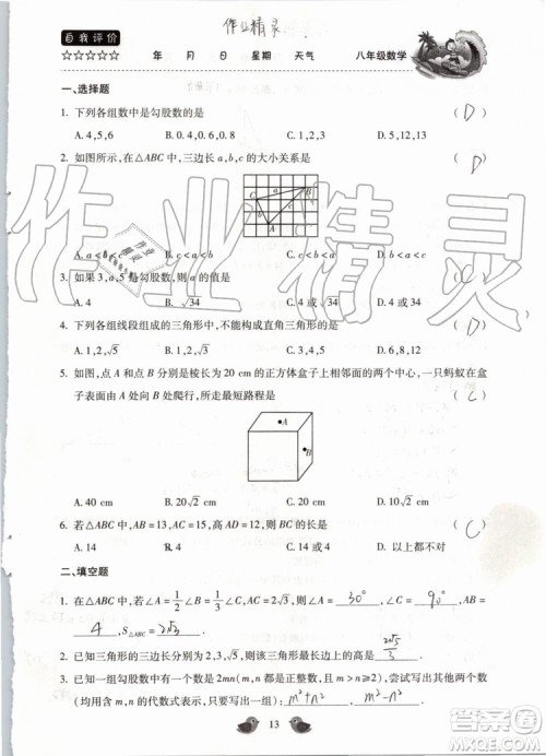 北京教育出版社2019年暑假乐园八年级数学人教版河南专用参考答案