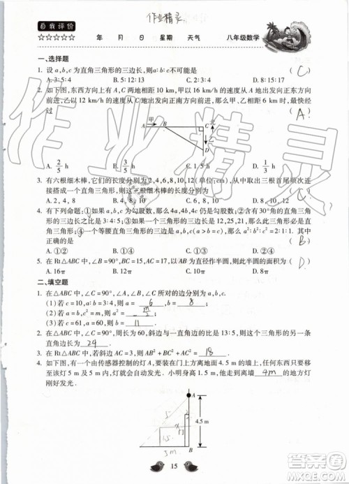 北京教育出版社2019年暑假乐园八年级数学人教版河南专用参考答案