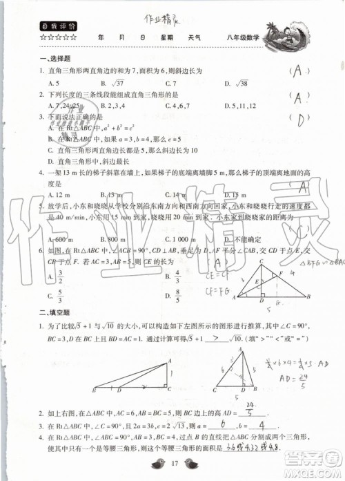 北京教育出版社2019年暑假乐园八年级数学人教版河南专用参考答案