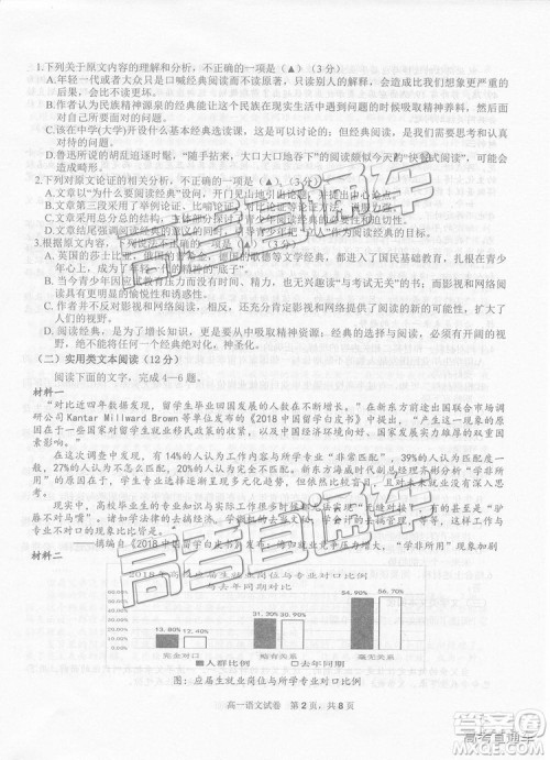 2019年上饶市高一期末考试语文试题及答案