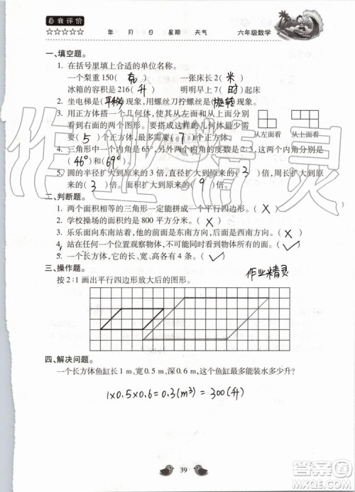 北京教育出版社2019暑假乐园六年级数学人教版河南专用参考答案