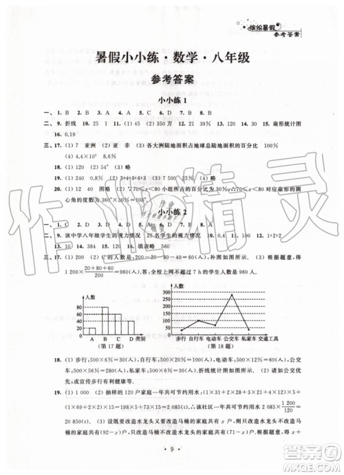 江苏凤凰科学技术出版社2019年暑假小小练八年级语文数学英语物理合订本参考答案
