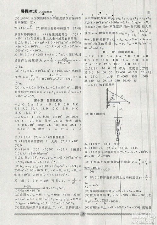 新疆文化出版社2019年暑假生活八年级物理教科版答案