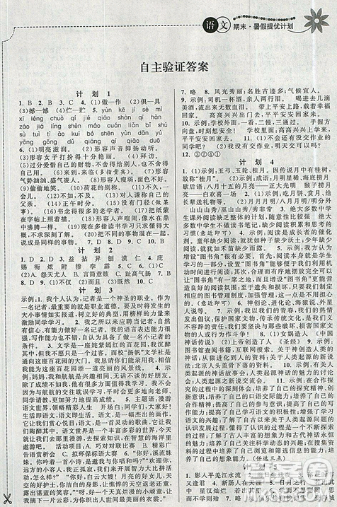 2019年人教版期末暑假提优计划七年级语文参考答案 2019年人教版期末暑假提优计划七年级语文参考答案
