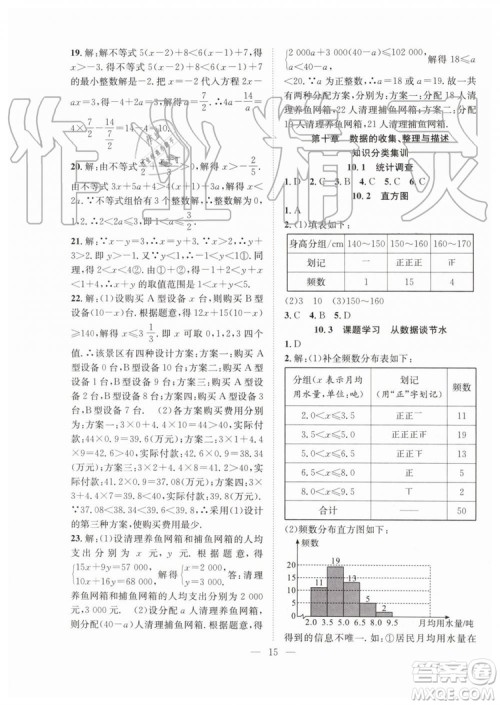 希望出版社2019暑假训练营七年级数学人教版RJ参考答案