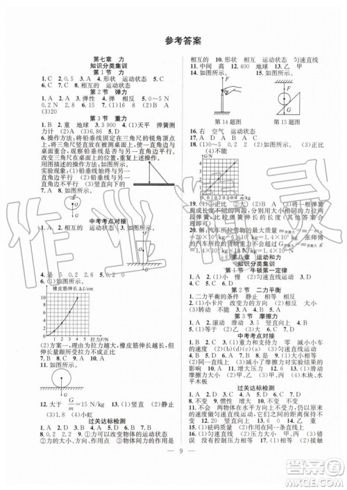 2019年暑假训练营八年级物理人教版RJ参考答案