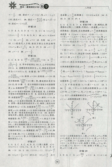 2019新版期末暑假提优计划八年级数学国标苏科版参考答案