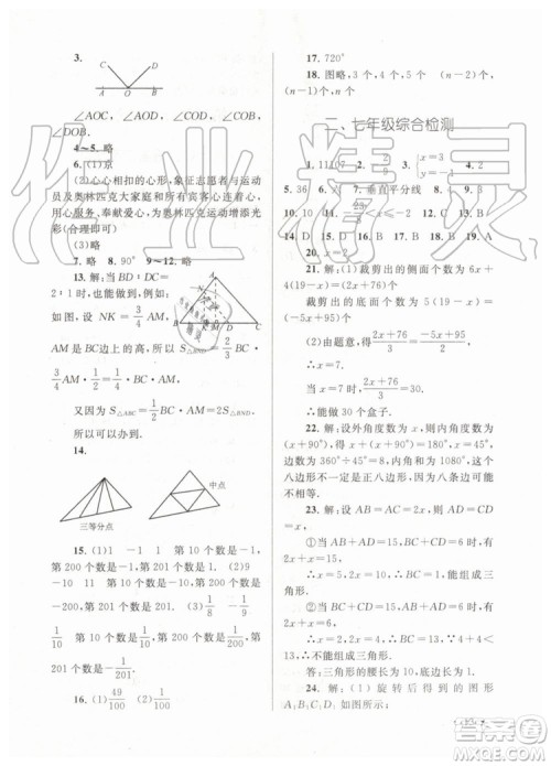 2019版暑假大串联七年级数学华东师大版参考答案