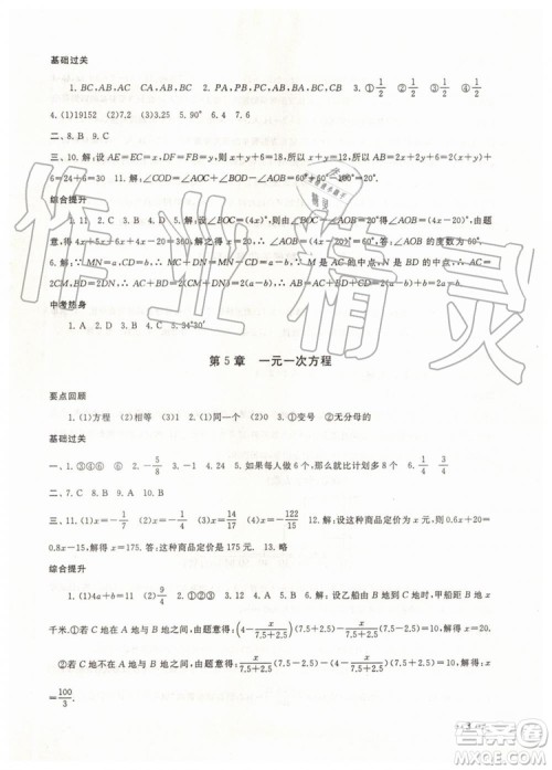 2019版暑假大串联七年级数学北师大版参考答案