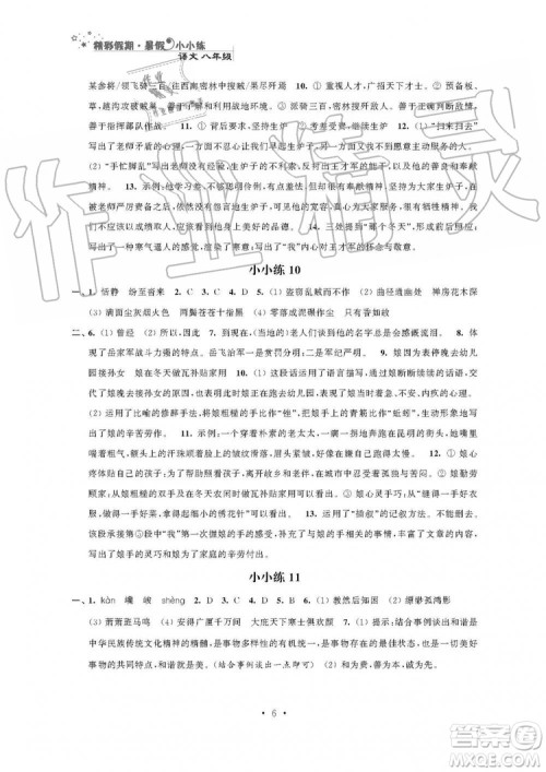 2019年精彩假期暑假小小练八年级语文数学英语物理合订本参考答案