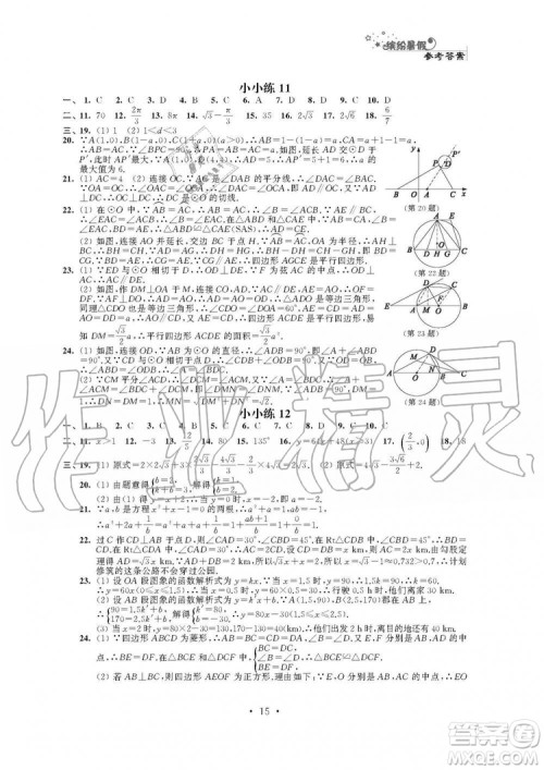 2019年精彩假期暑假小小练八年级语文数学英语物理合订本参考答案