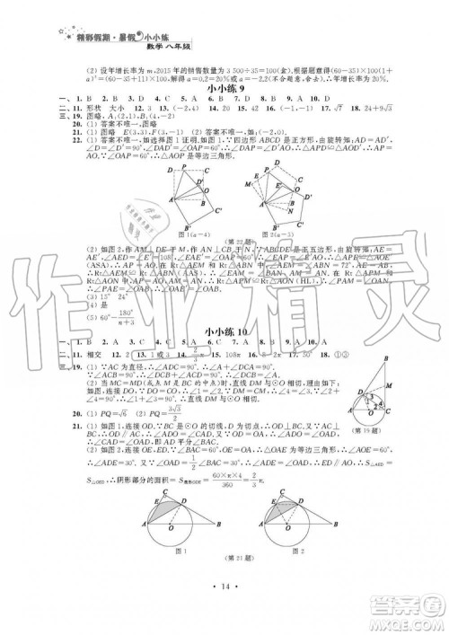 2019年精彩假期暑假小小练八年级语文数学英语物理合订本参考答案 2019年精彩假期暑假小小练八年级语文数学英语物理合订本参考答案