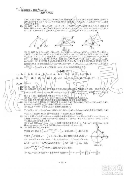 2019年精彩假期暑假小小练八年级语文数学英语物理合订本参考答案