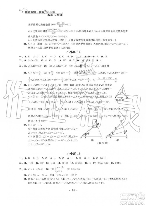 2019年精彩假期暑假小小练七年级语文数学英语合订本答案 2019年精彩假期暑假小小练七年级语文数学英语合订本答案