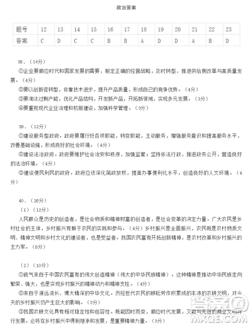 2020届惠州一调文综试卷及答案