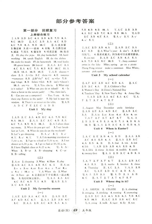 2019年人教版第三学期暑假衔接教材五年级下册英语暑假作业参考答案