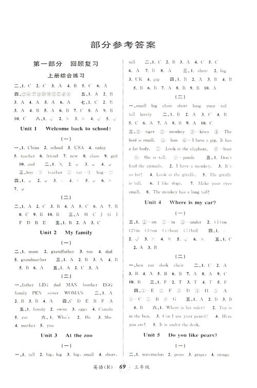 2019年第三学期暑假衔接三年级英语人教版参考答案