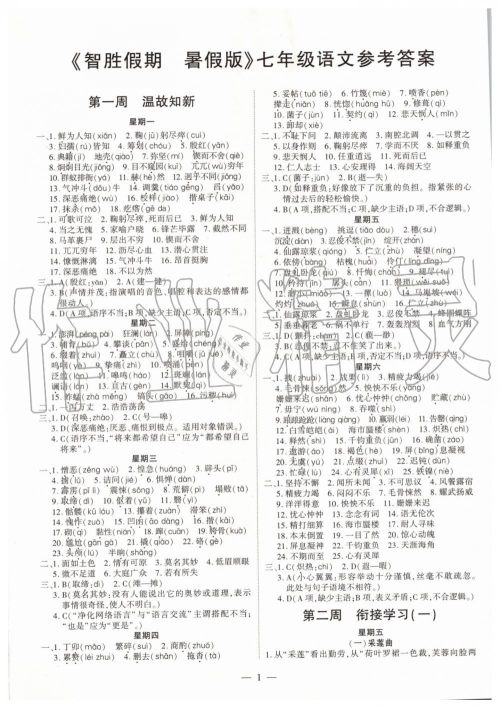 2019年智胜假期暑假版七年级语文人教版下册参考答案 2019年智胜假期暑假版七年级语文人教版下册参考答案