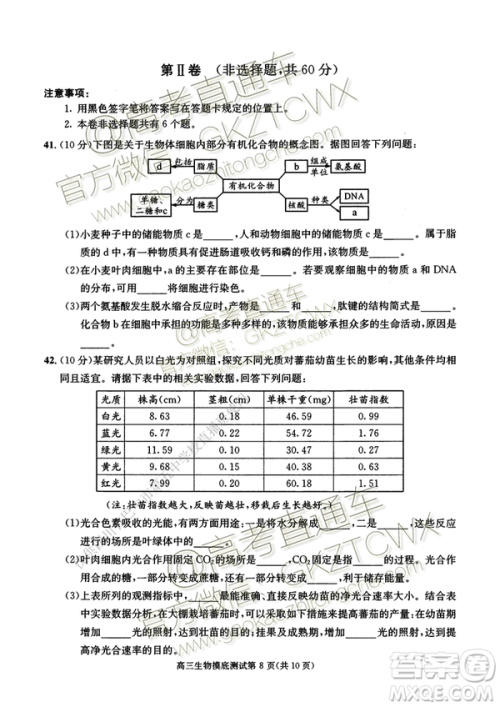 2020届成都零诊生物试卷及答案 2020届成都零诊生物试卷及答案