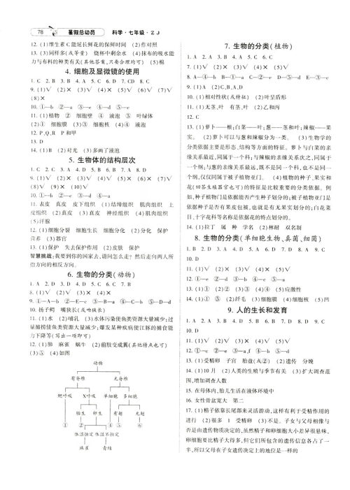2019年经纶学典暑假总动员七年级科学浙教版ZJ参考答案