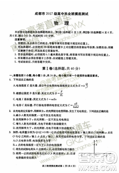 2020届成都零诊物理试卷及答案 2020届成都零诊物理试卷及答案