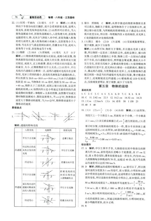 2019年经纶学典暑假总动员物理八年级江苏国标苏教SJ8升9参考答案