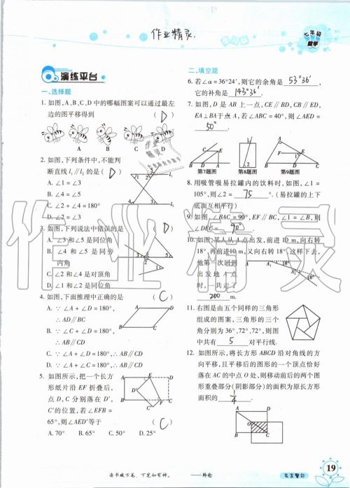 暑假学习与生活2019年假日知新七年级数学学习版参考答案 暑假学习与生活2019年假日知新七年级数学学习版参考答案