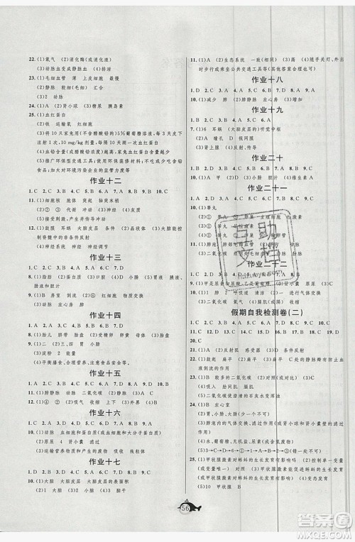 新疆美术摄影出版社2019绩优课堂快乐暑假七年级生物人教版答案 新疆美术摄影出版社2019绩优课堂快乐暑假七年级生物人教版答案