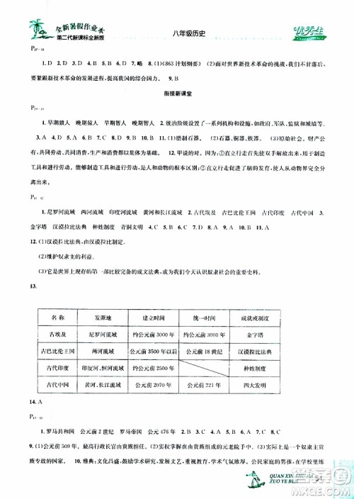 优秀生2019年快乐假期每一天全新暑假作业本八年级历史人教版参考答案